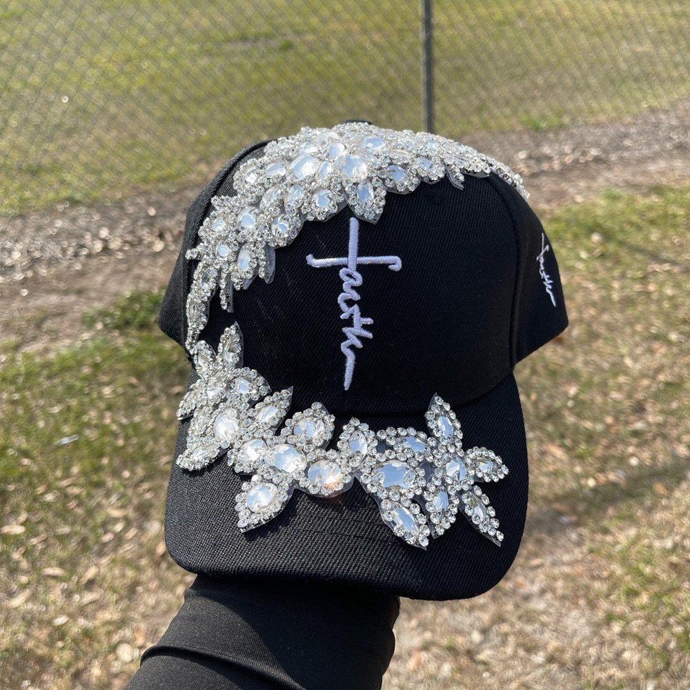 Black Cap with Rhinestone Embellishments